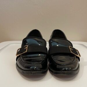 Zara Trafaluc Black Gold Buckle Slip On Loafers